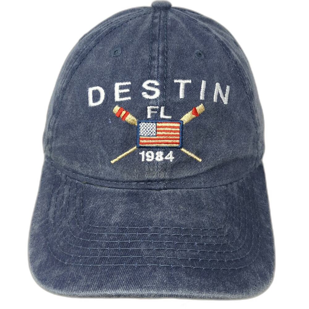 Alvin's Island Destin FL Blue Baseball Cap One Size Hat American Flag Oars 1984